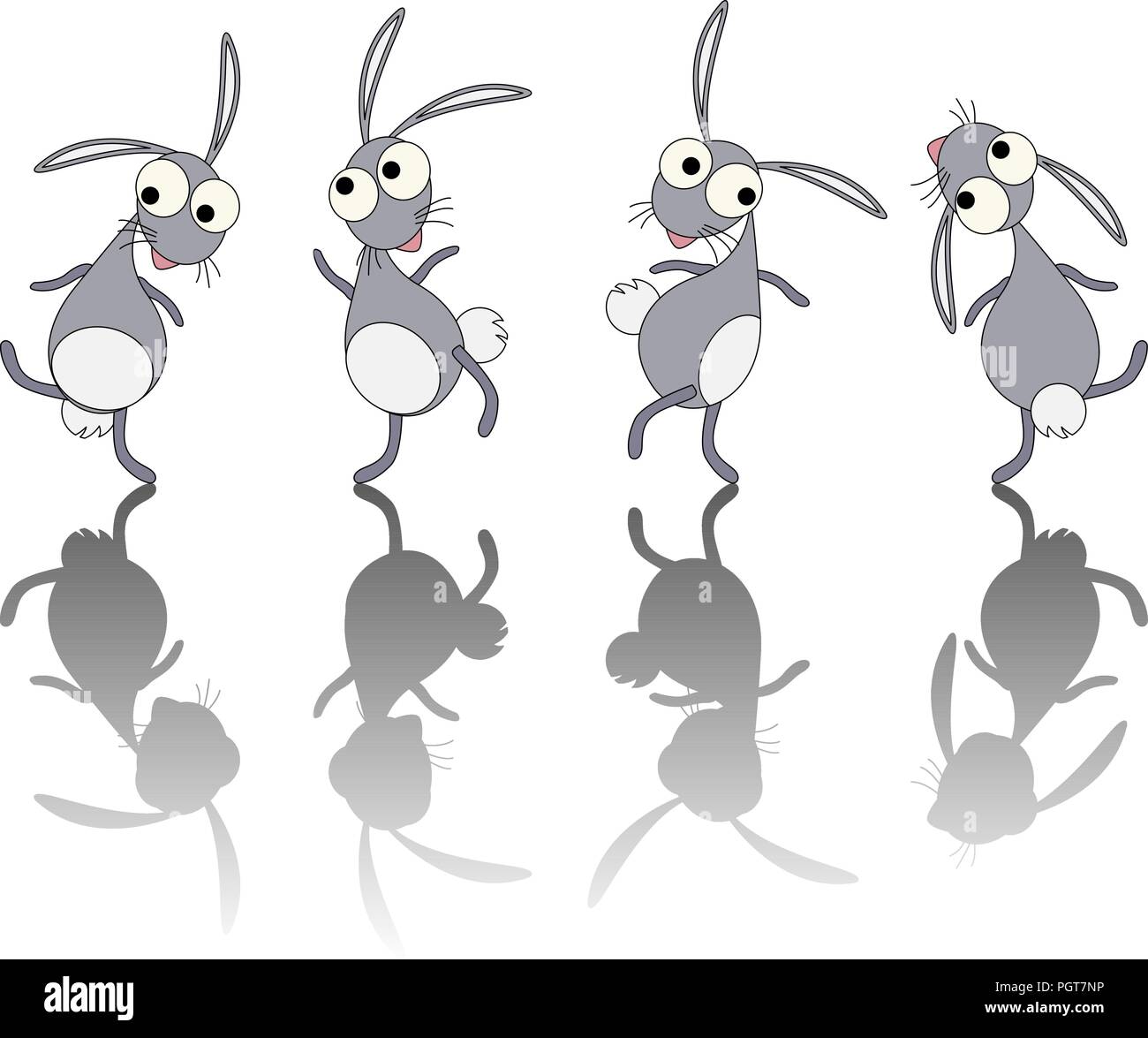 Dancing rabbits cartoon set  over white background Stock Vector