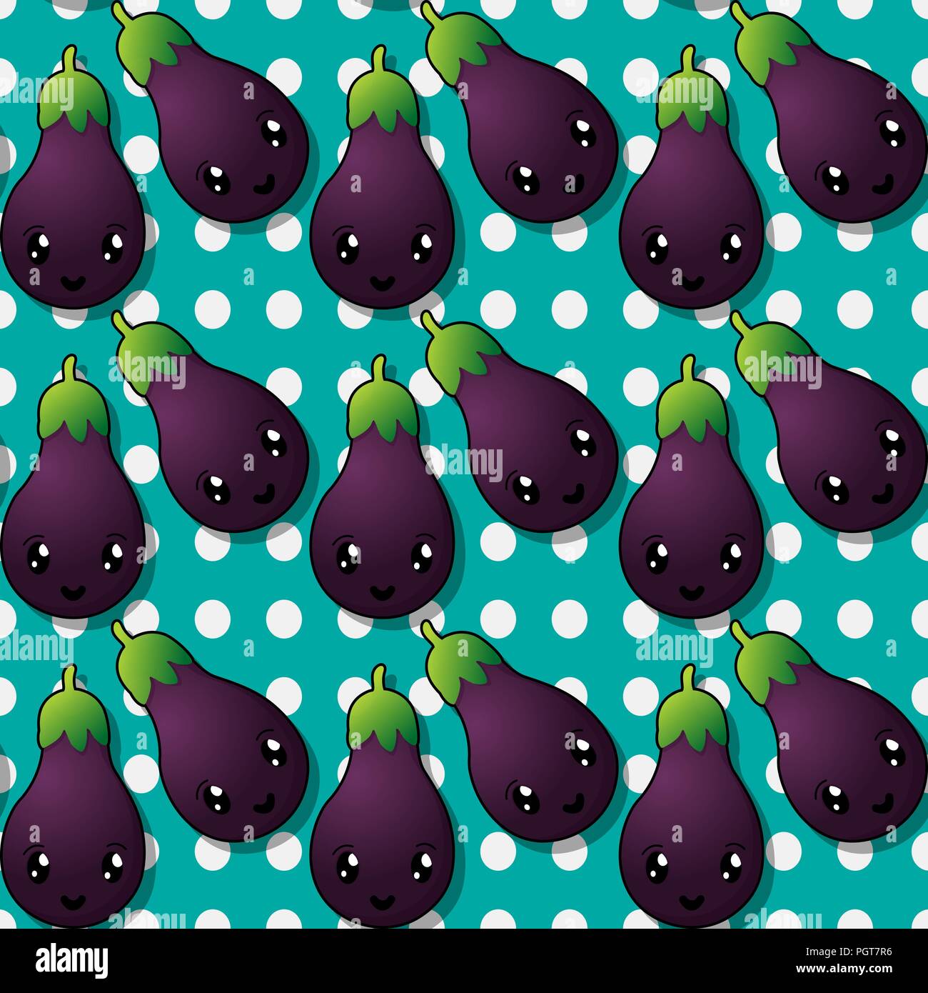 Happy eggplant seamless pattern design Stock Vector