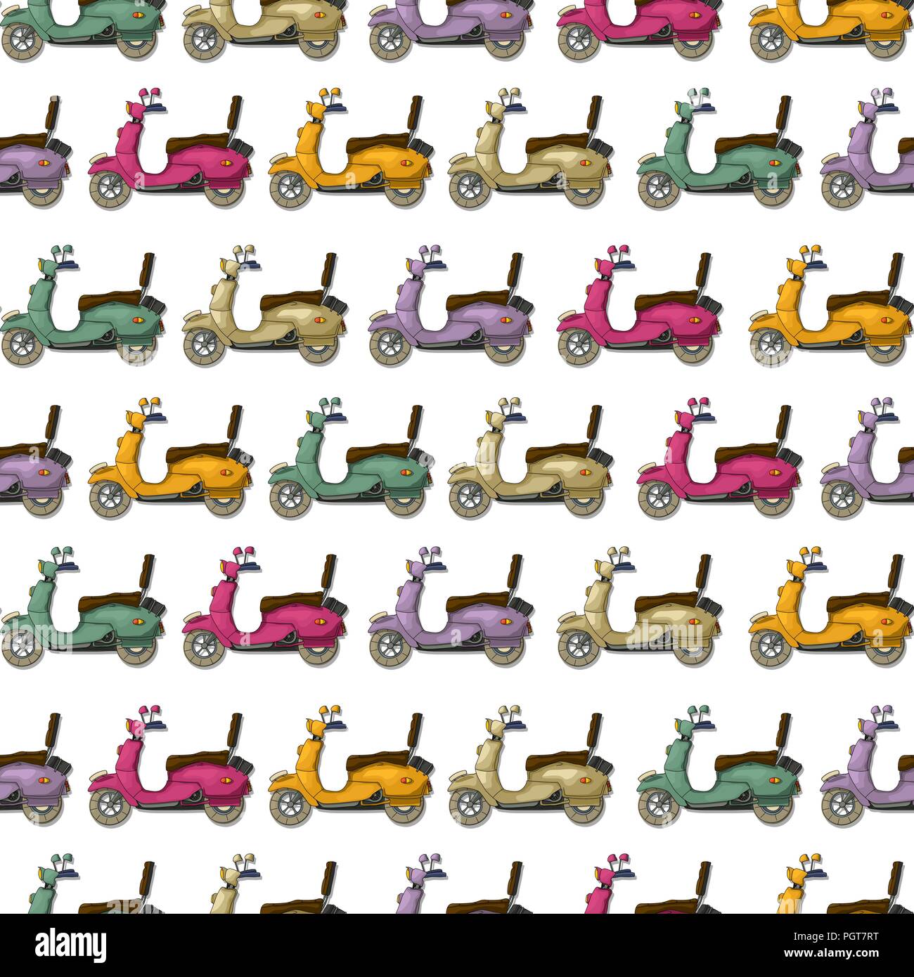 Cartoon style scooter seamless pattern in colors Stock Vector
