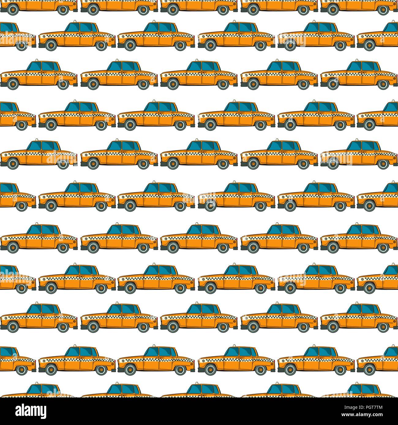 Cartoon style yellow cab seamless pattern Stock Vector