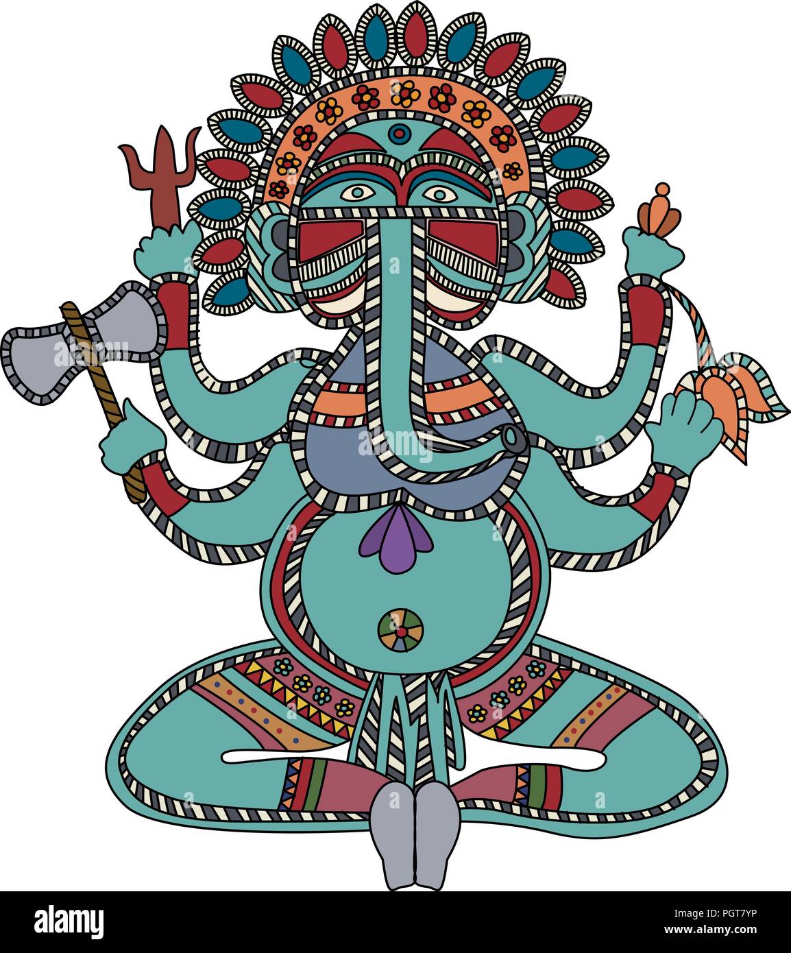 Lord Ganesha over white background Stock Vector