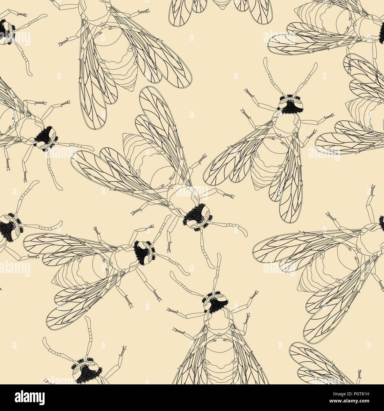 Seamless pattern design with bees Stock Vector