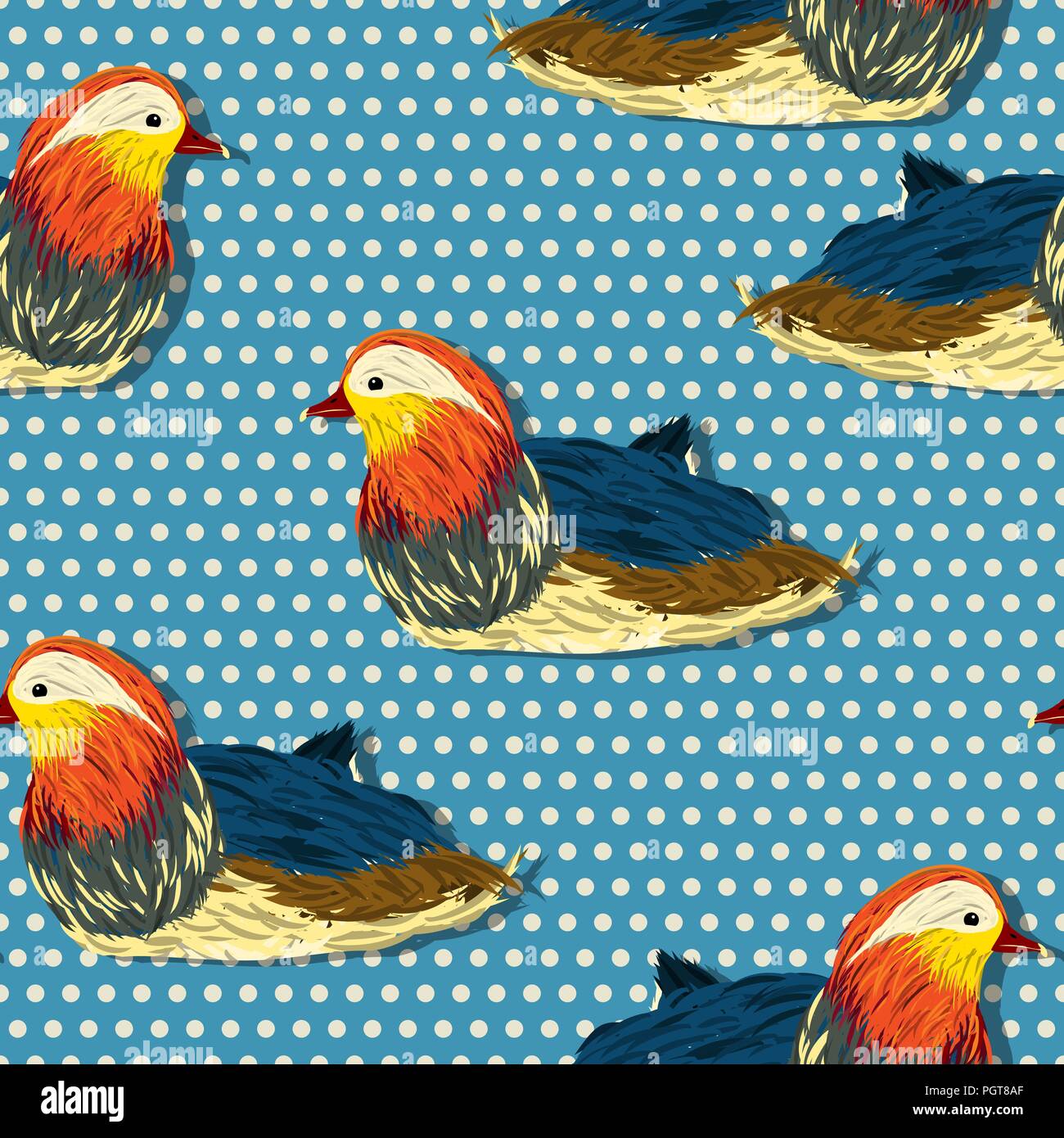 Little mandarin duck seamless pattern design Stock Vector
