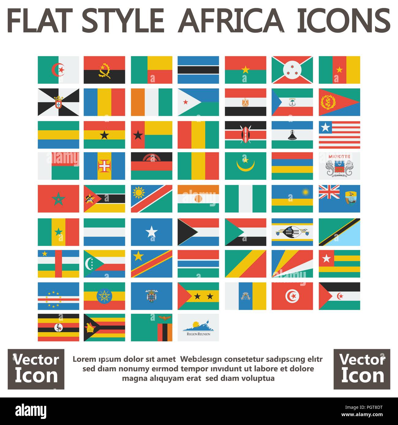 Flat style icons with Africa flag collection Stock Vector