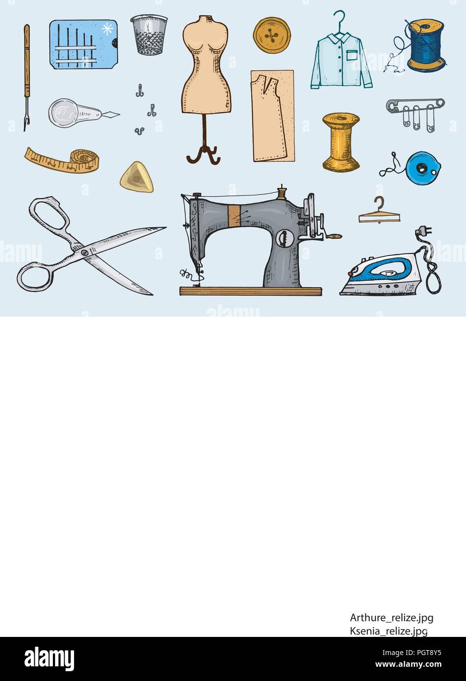 Set Of Sewing Tools And Materials Or Elements For Needlework Handmade Equipment Tailor Shop For Labels Badgess Thread And Needle Mannequin Engraved Hand Drawn Realistic In Old Vintage Sketch Stock Vector Image Suggestions for a beginner's sewing kit include sewing, cutting, measuring and marking tools. alamy