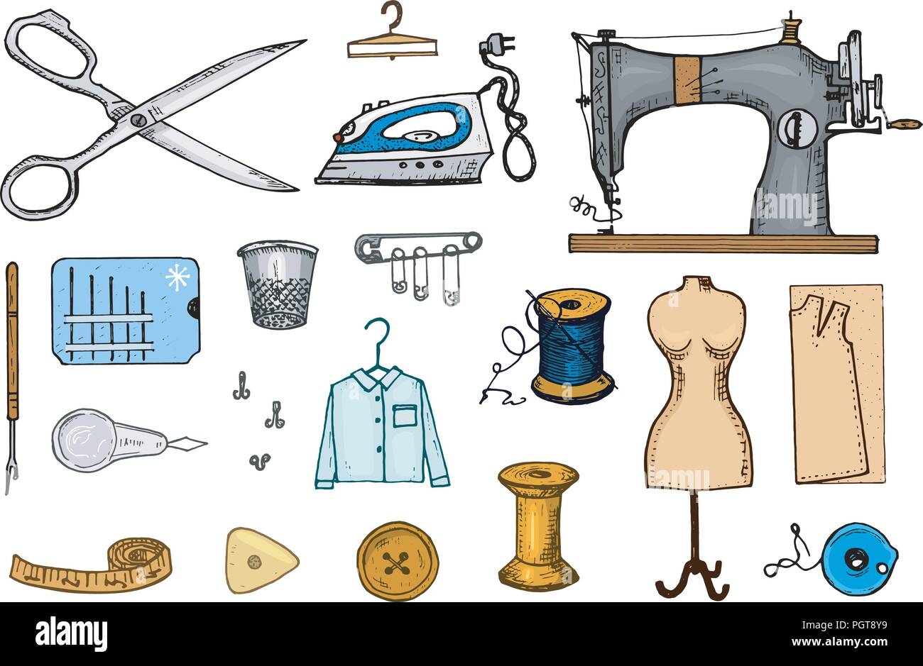 Set sewing tools and materials or elements Vector Image