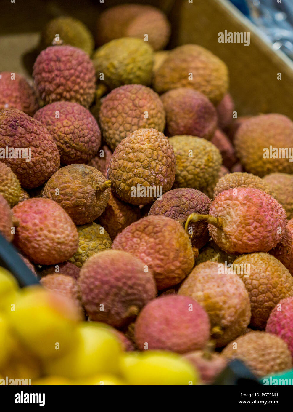lychee fruit in market Stock Photo