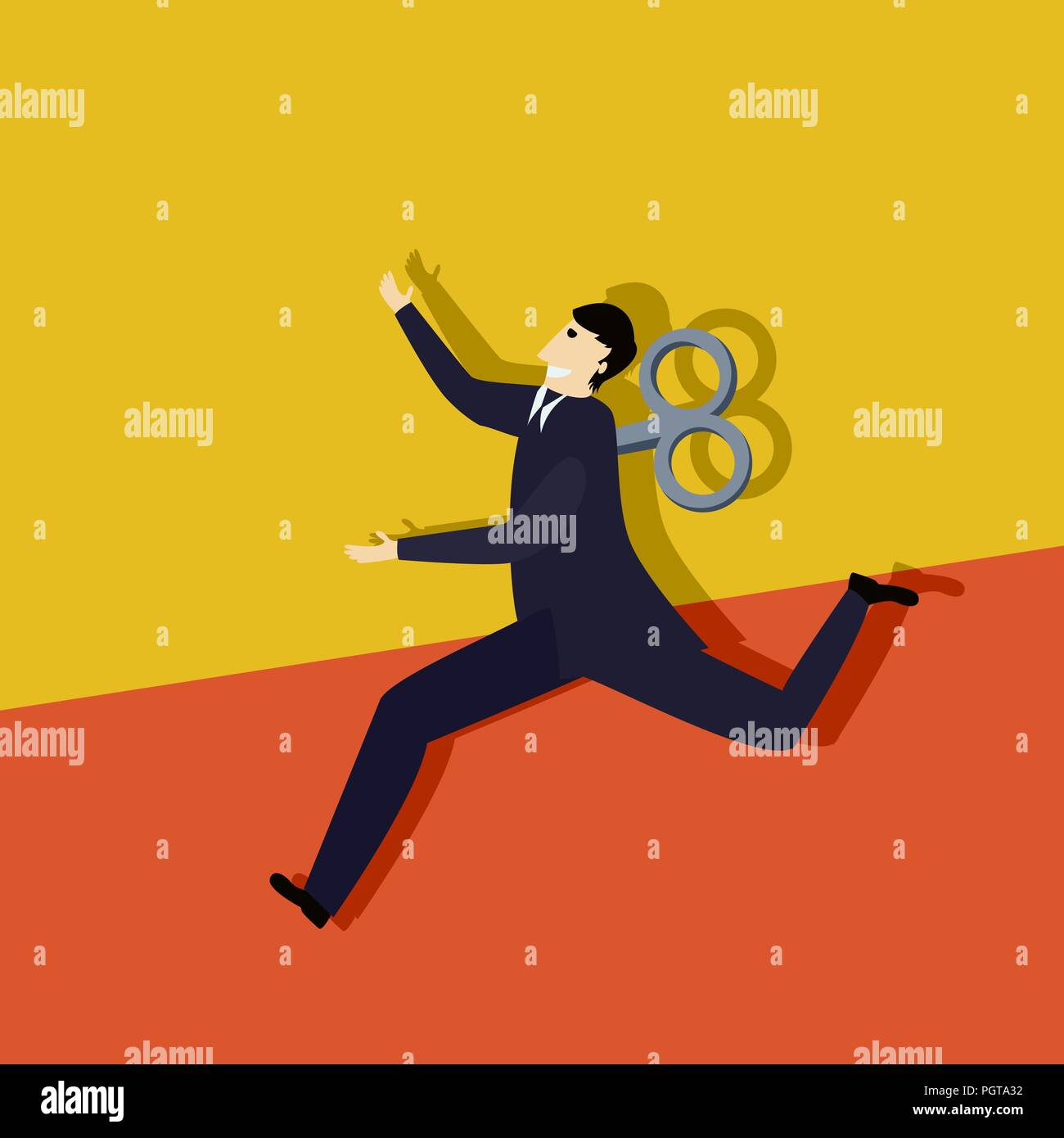 Business man clockwork run, conceptual corporate graphic Stock Vector