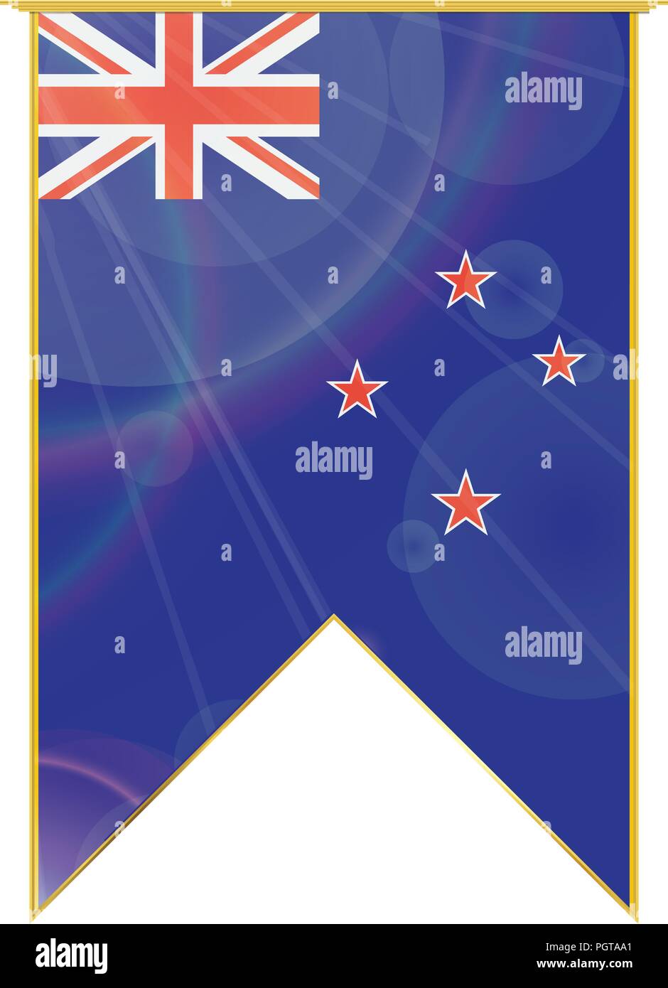 Luxury vertical ribbon with New Zealand flag framed in gold Stock Vector