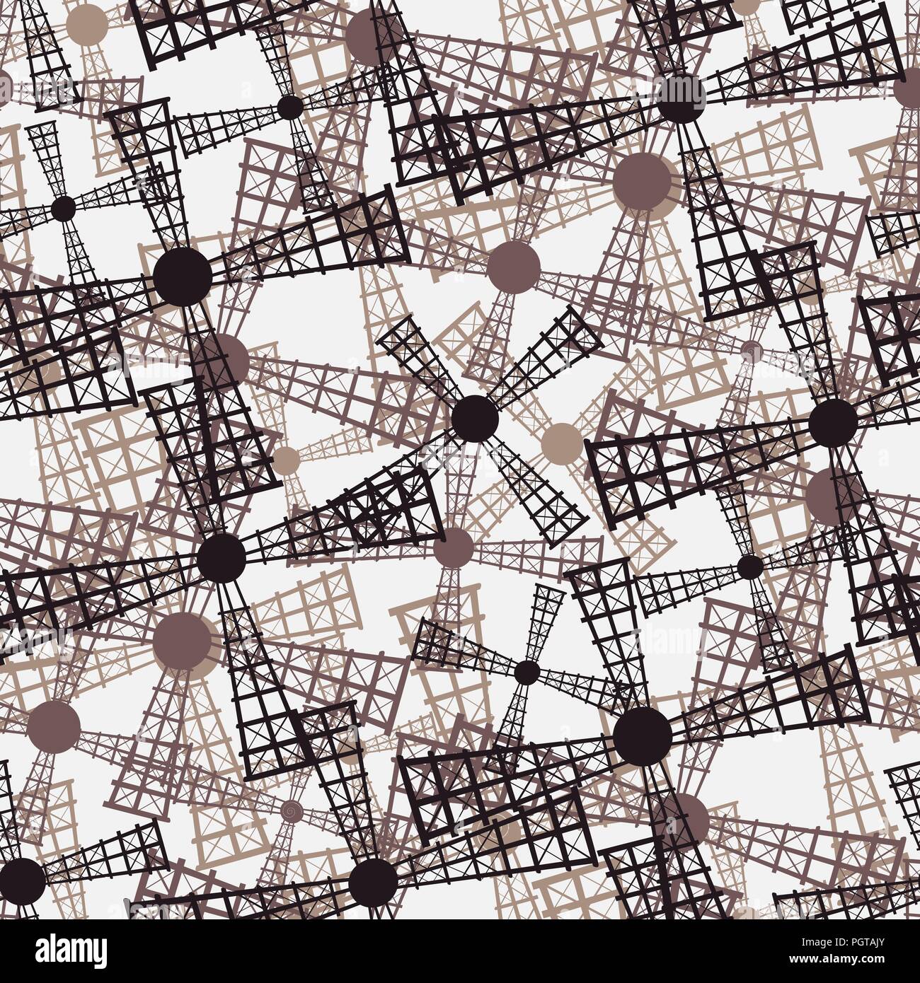 Windmills seamless pattern design, abstract art Stock Vector