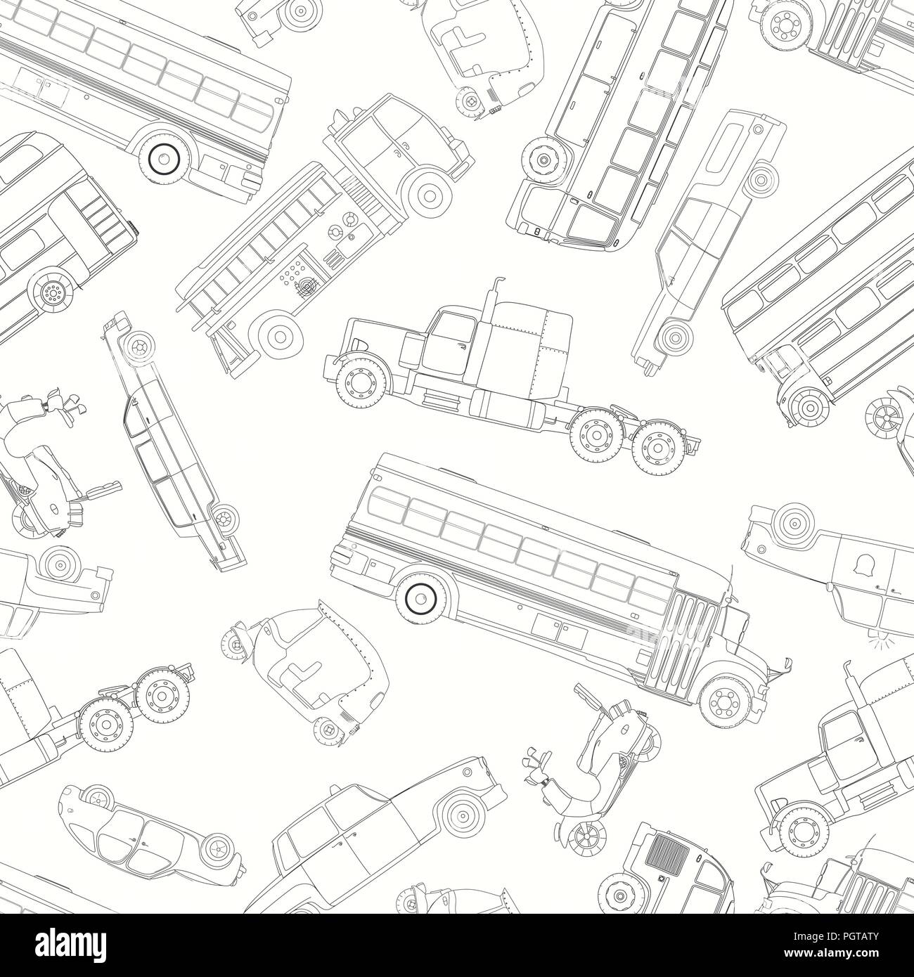 Seamless pattern with hand drawn doodle cars Stock Vector