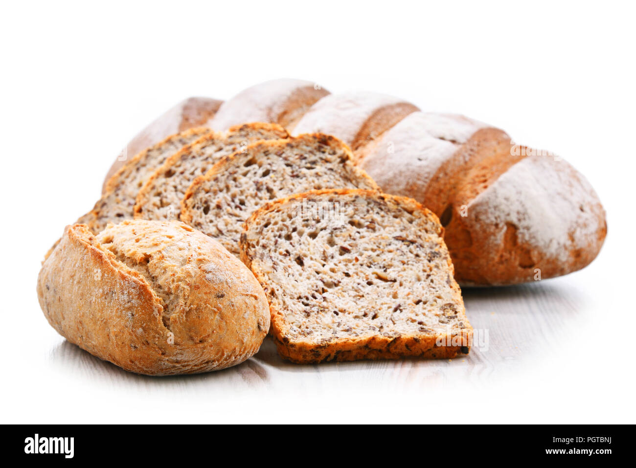 Composition with assorted bakery products isolated on white Stock Photo