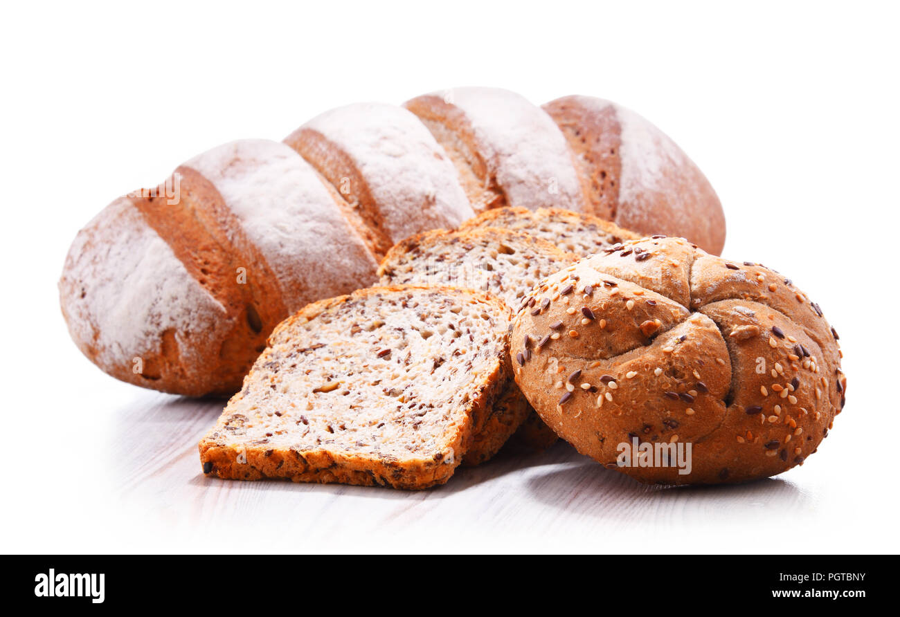 Composition with assorted bakery products isolated on white Stock Photo