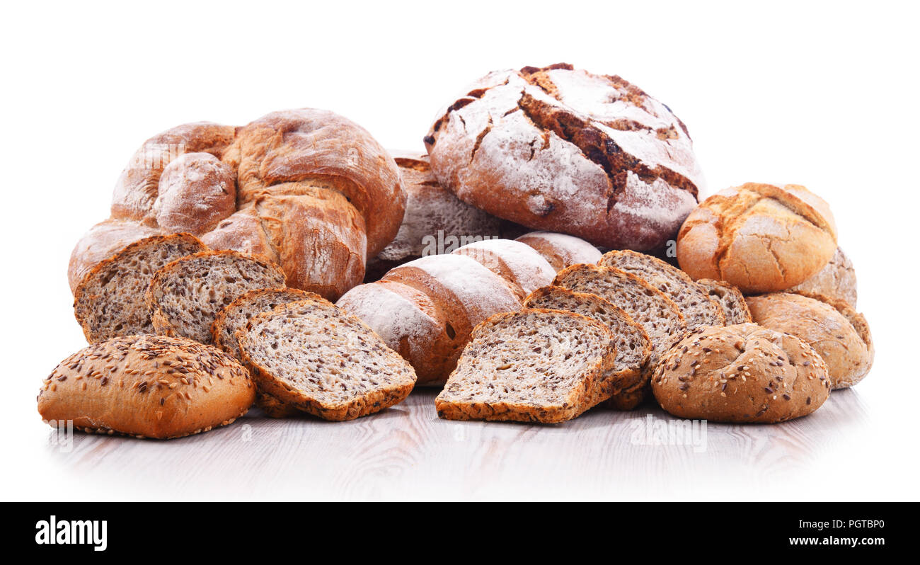 Composition with assorted bakery products isolated on white Stock Photo