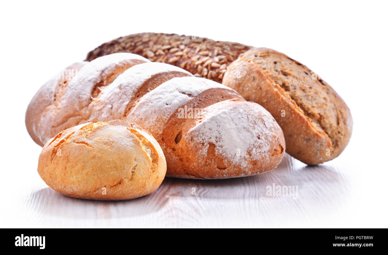 Composition with assorted bakery products isolated on white Stock Photo