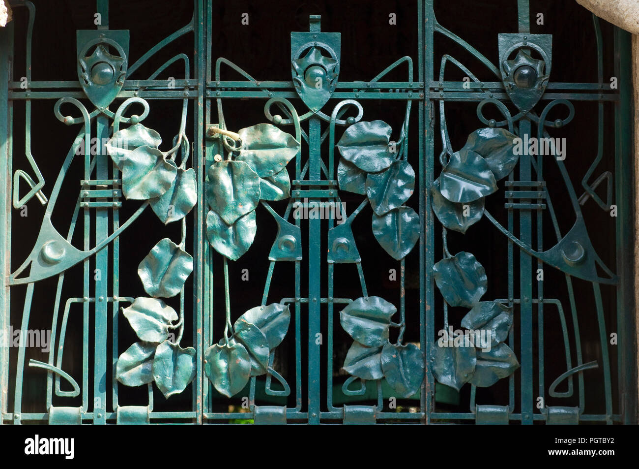 Italy, Lombardy, Milan, Casa Campanini by Alfredo Campanini, Entrance Gate Detail in Wrought Iron by Alessandro Mazzucotelli Stock Photo
