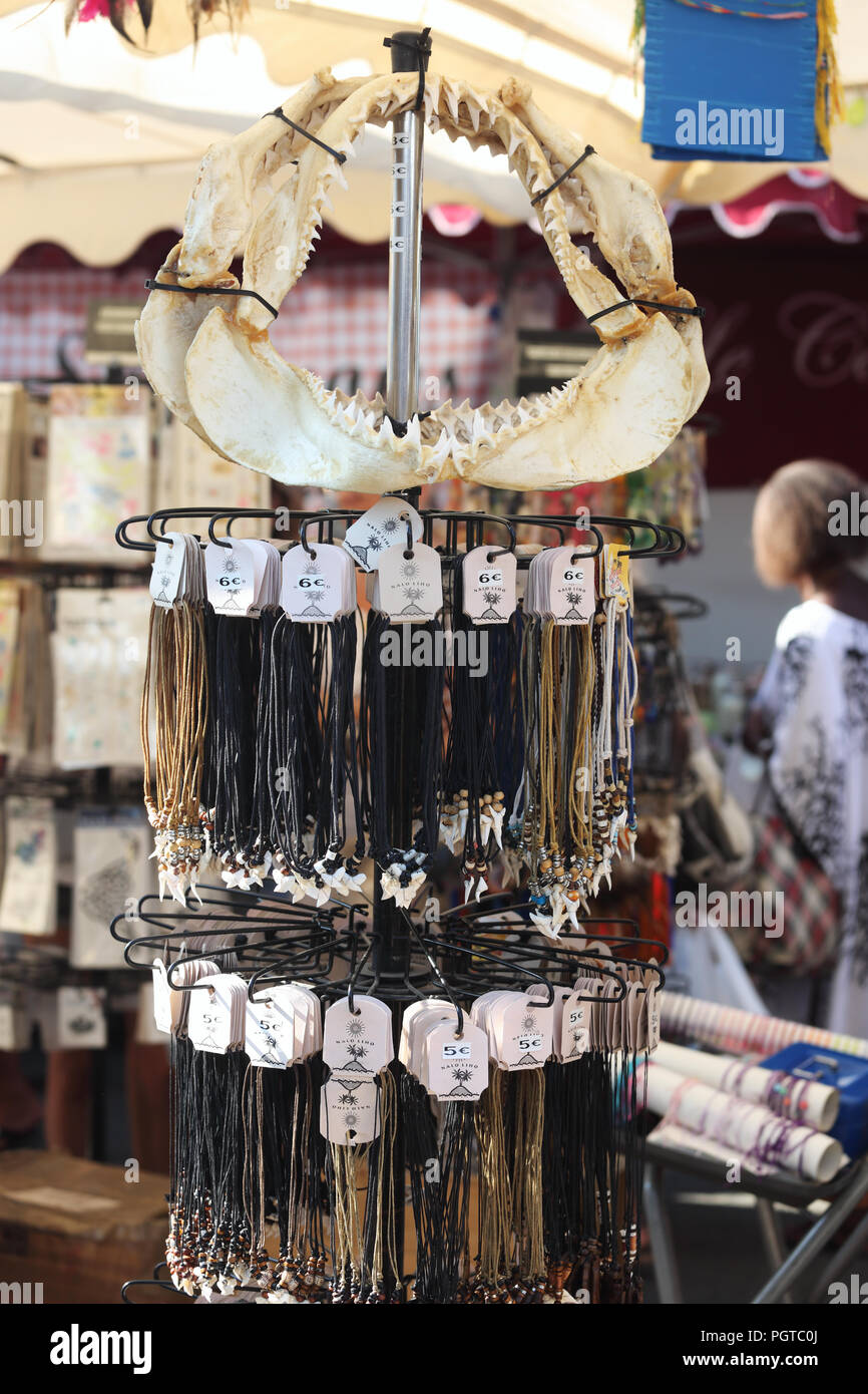 shark teeth pendants, market south of france Stock Photo