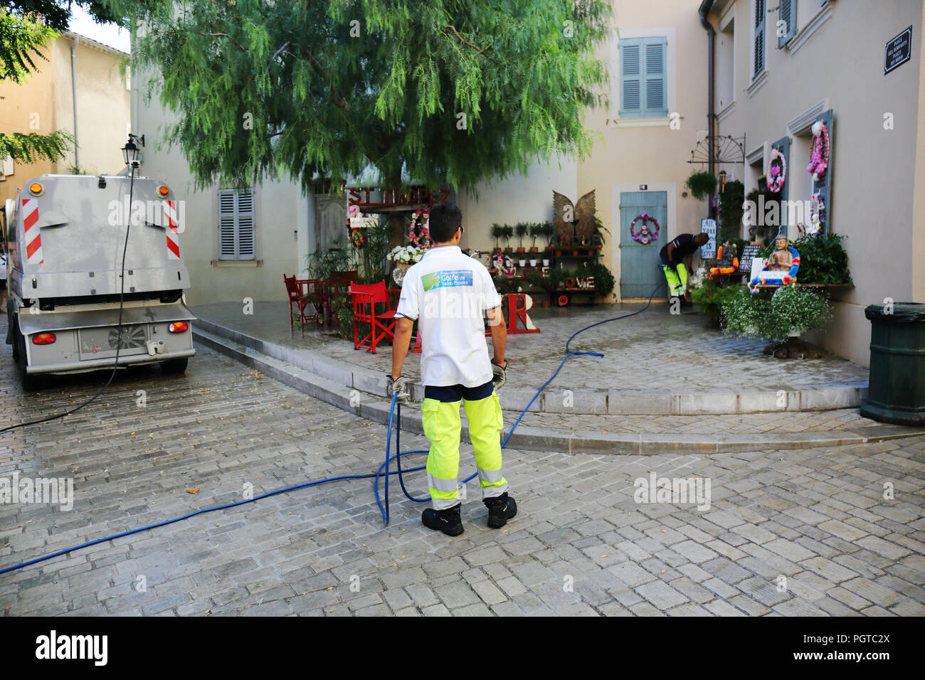 street cleaning in St Tropez Stock Photo