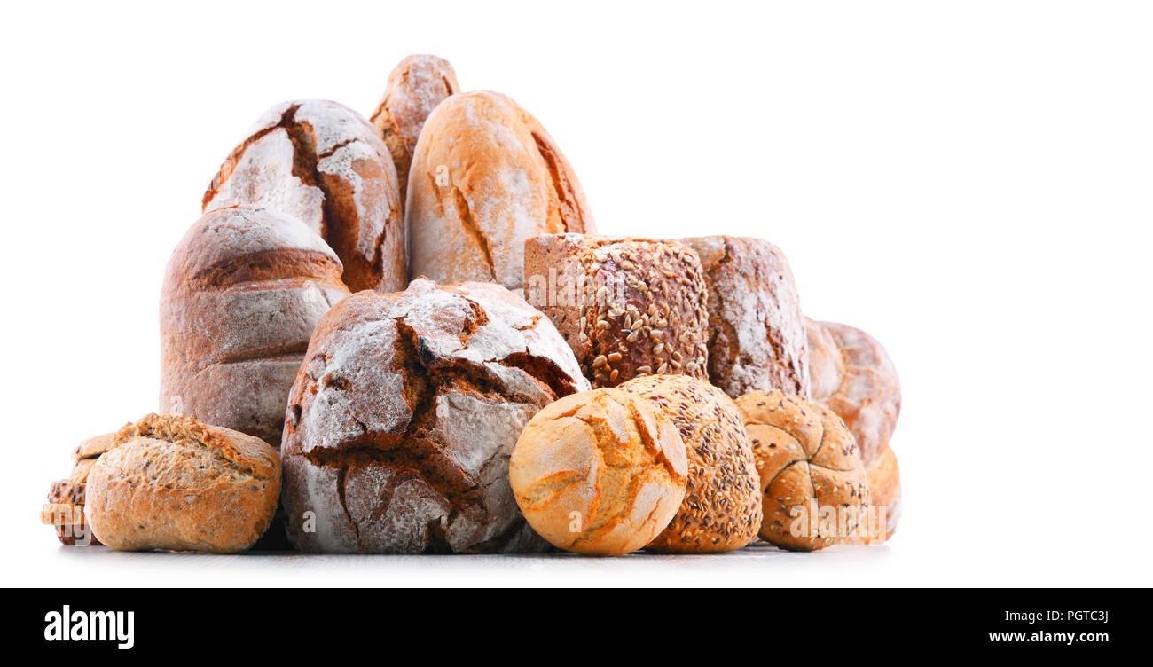 Composition with assorted bakery products isolated on white Stock Photo