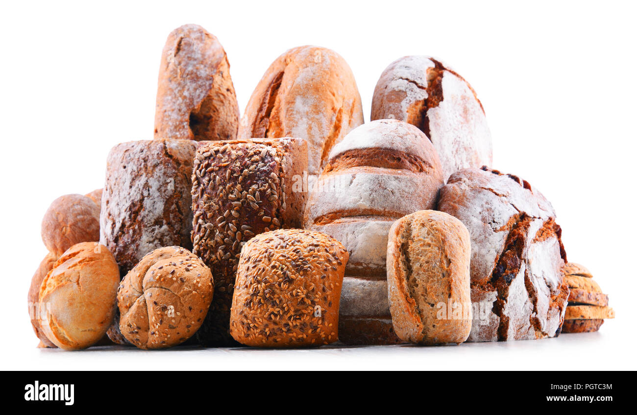 Composition with assorted bakery products isolated on white Stock Photo