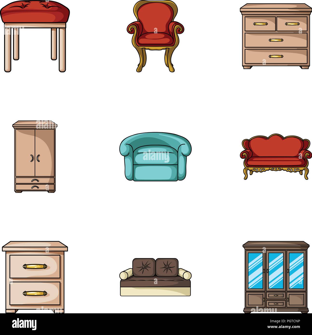 Furniture and home interior set icons in cartoon design. Big collection ...