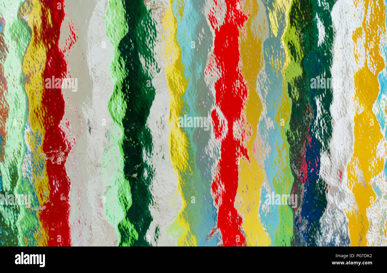 Glass on house door with curtain filtering sunlight. Abstract background Stock Photo