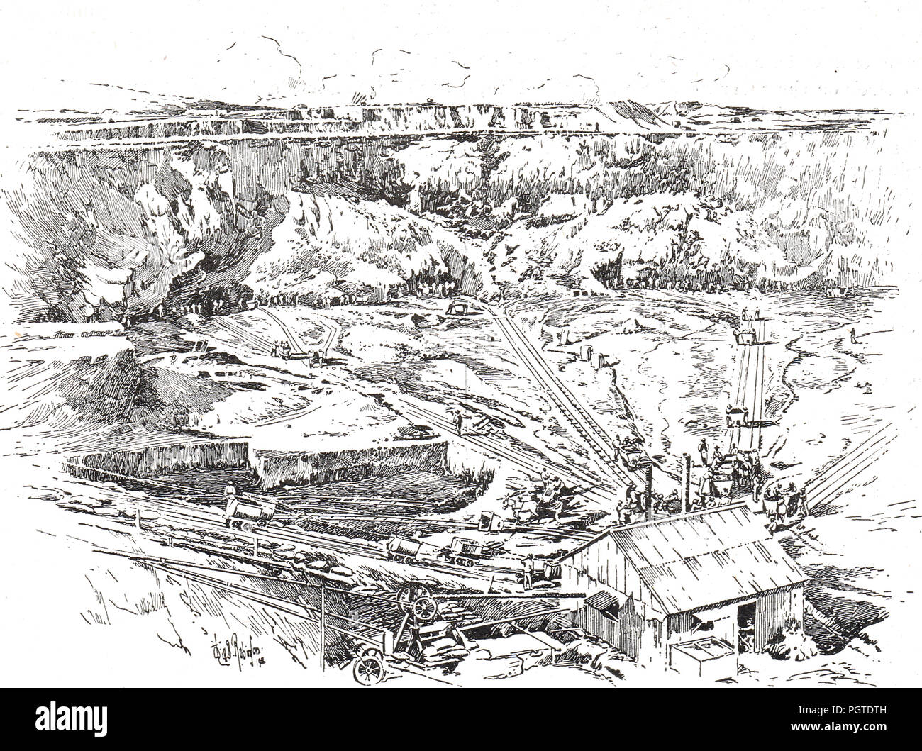 A diamond mine in Kimberley, Northern Cape, South Africa, circa 1900 ...