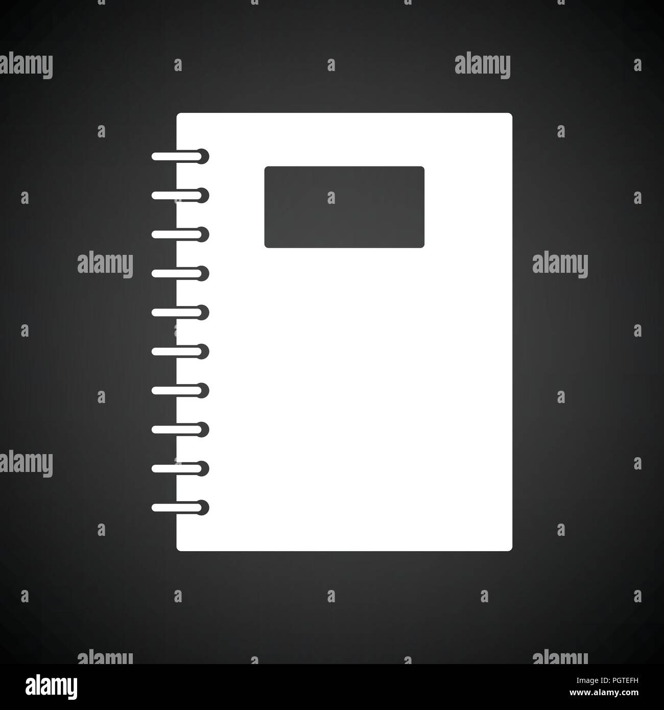 Exercise book with pen icon. Black background with white. Vector illustration. Stock Vector