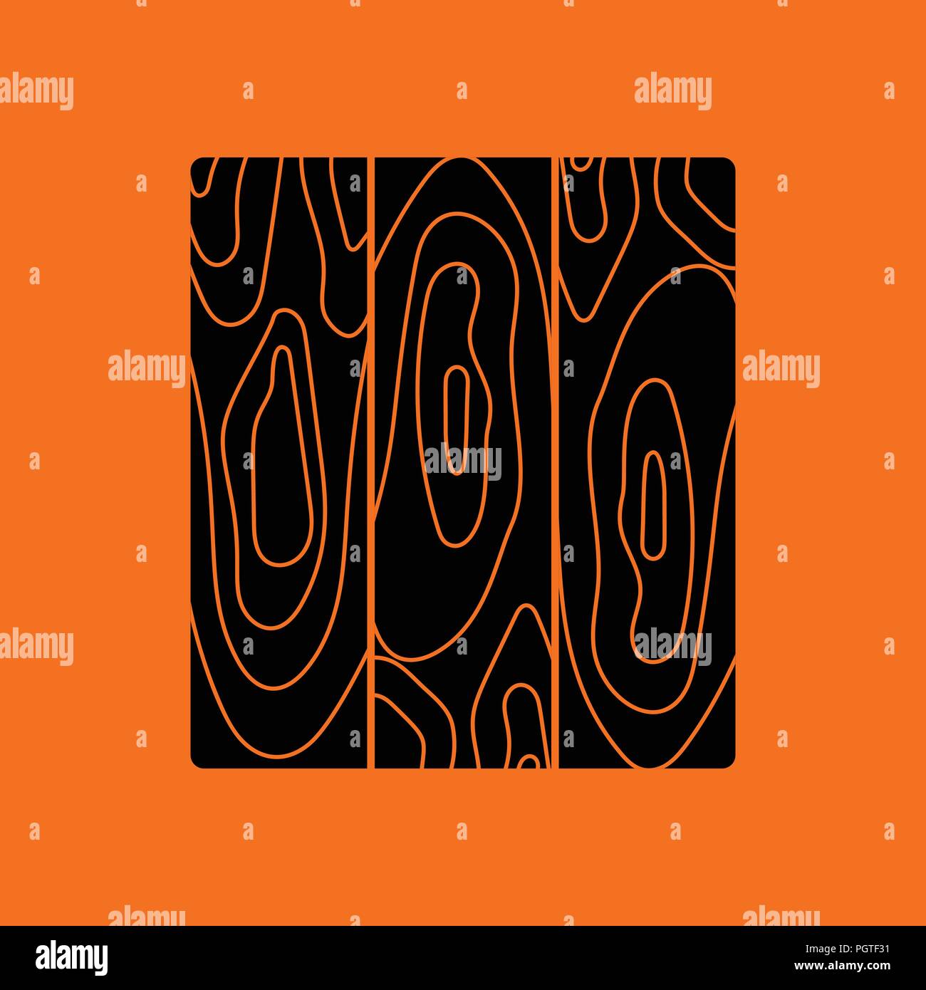 Icon of parquet plank pattern. Orange background with black. Vector illustration. Stock Vector