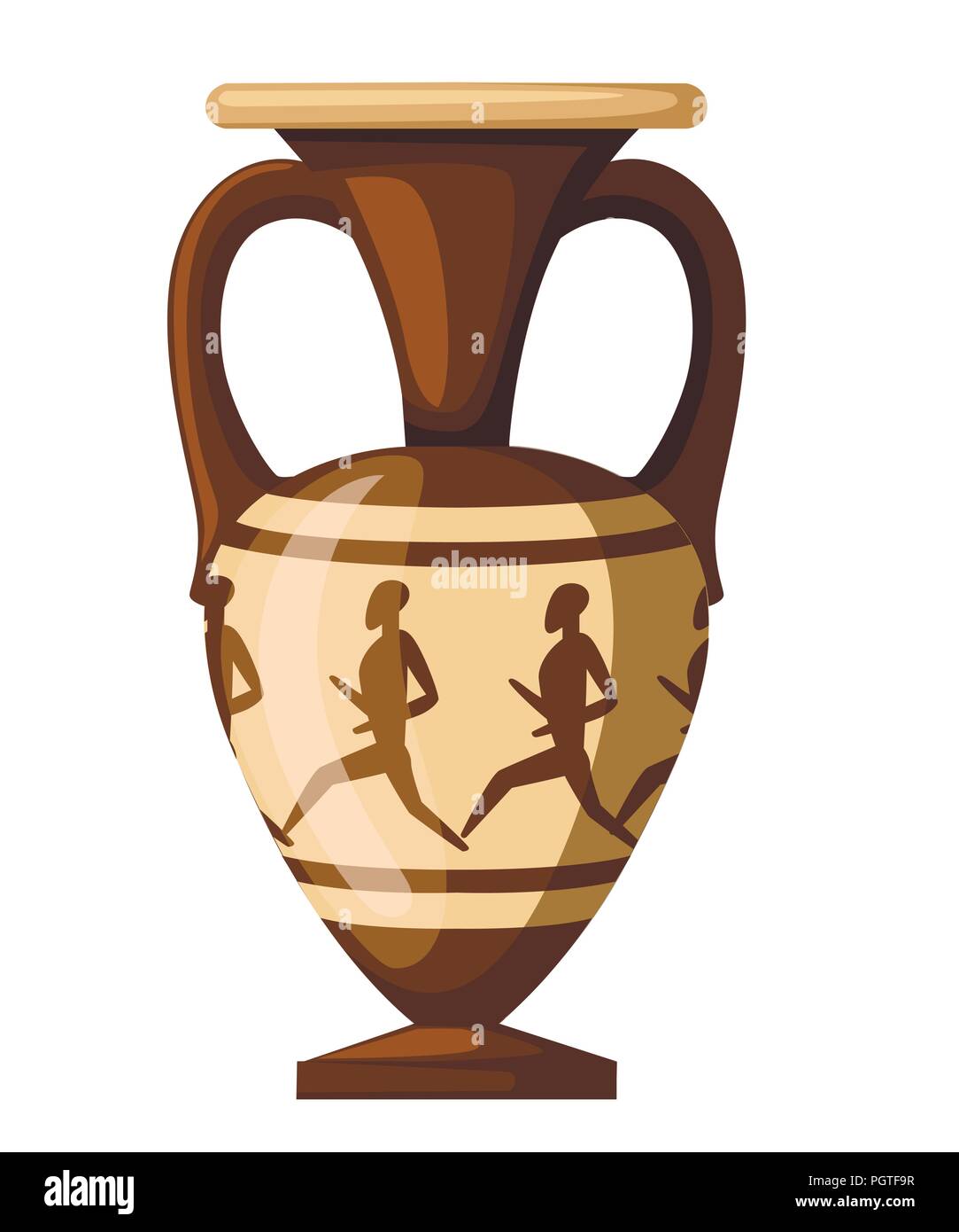 Ancient amphora illustration. Amphora with humans and two handle. Greek or roman culture. Brown color and patterns. Flat vector illustration isolated  Stock Vector