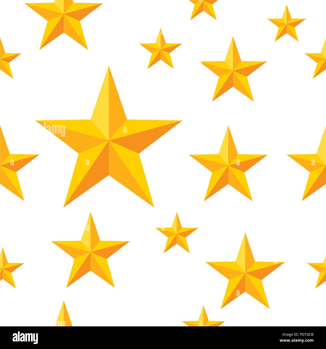 Seamless pattern. Golden stars, different sizes. Flat vector illustration on white background. Stock Vector
