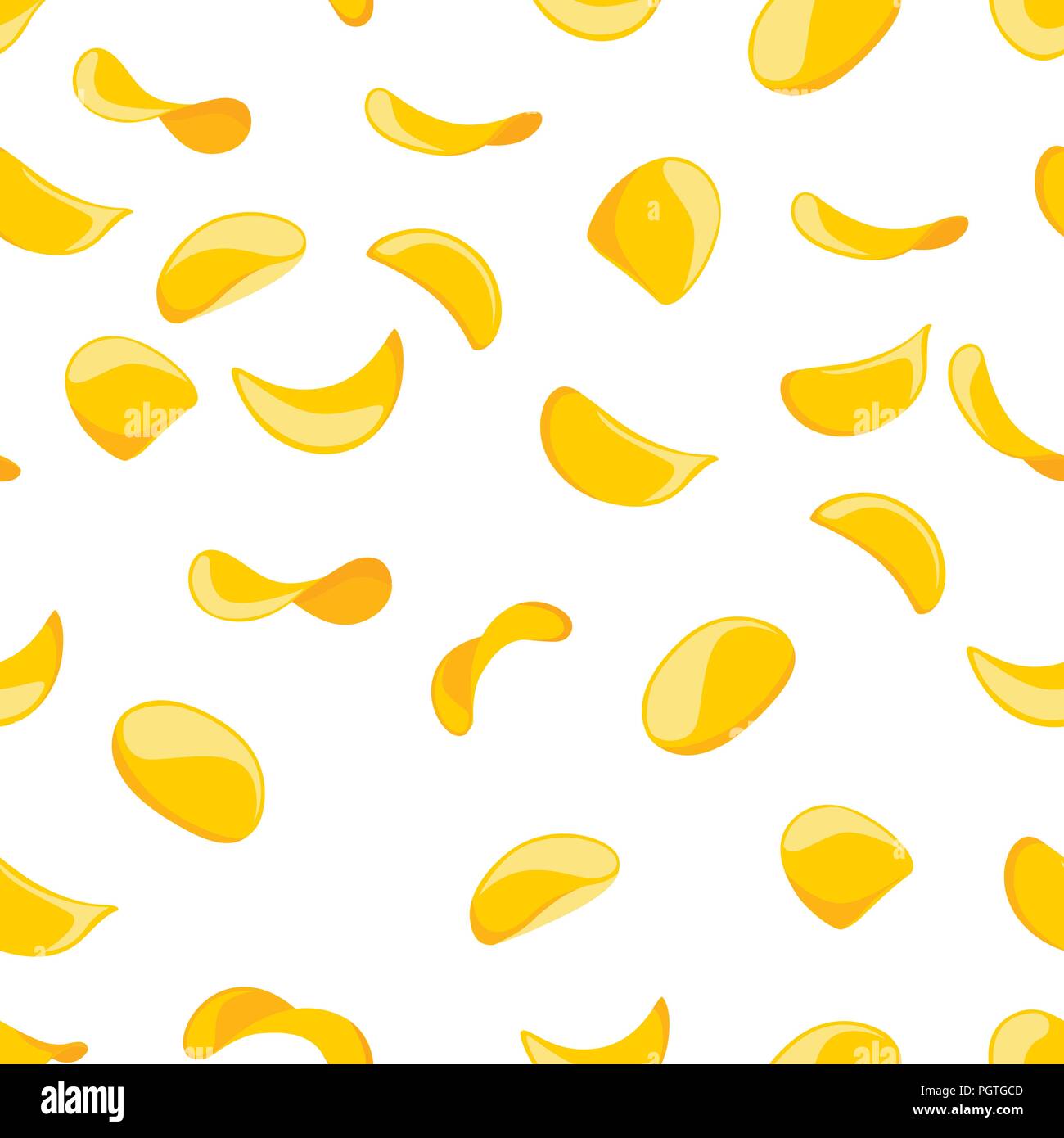 Seamless pattern. Potato chips. Flat vector illustration on white background. Pattern for web background or card. Stock Vector