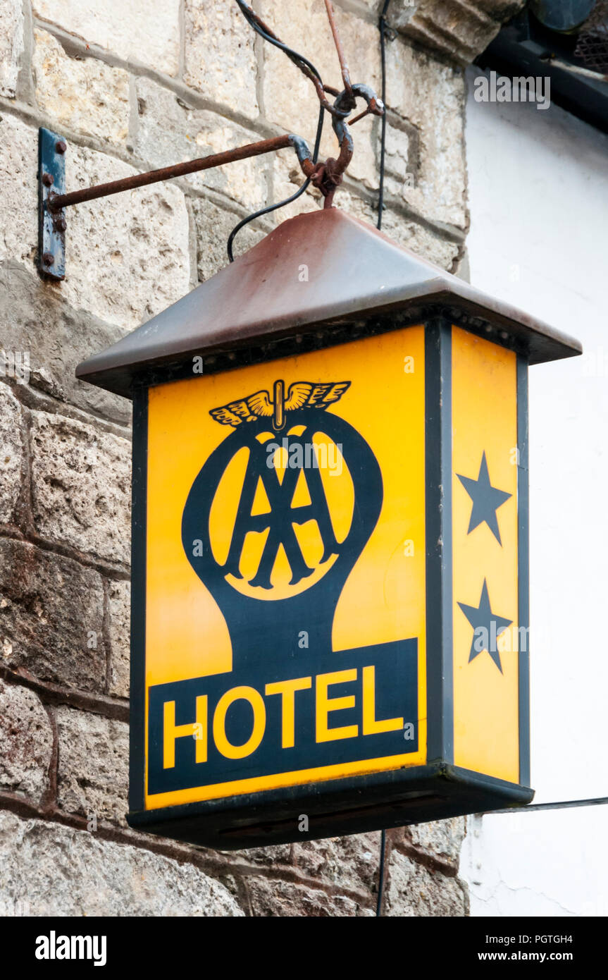 An old fashioned sign for a 2-star AA Hotel. Stock Photo