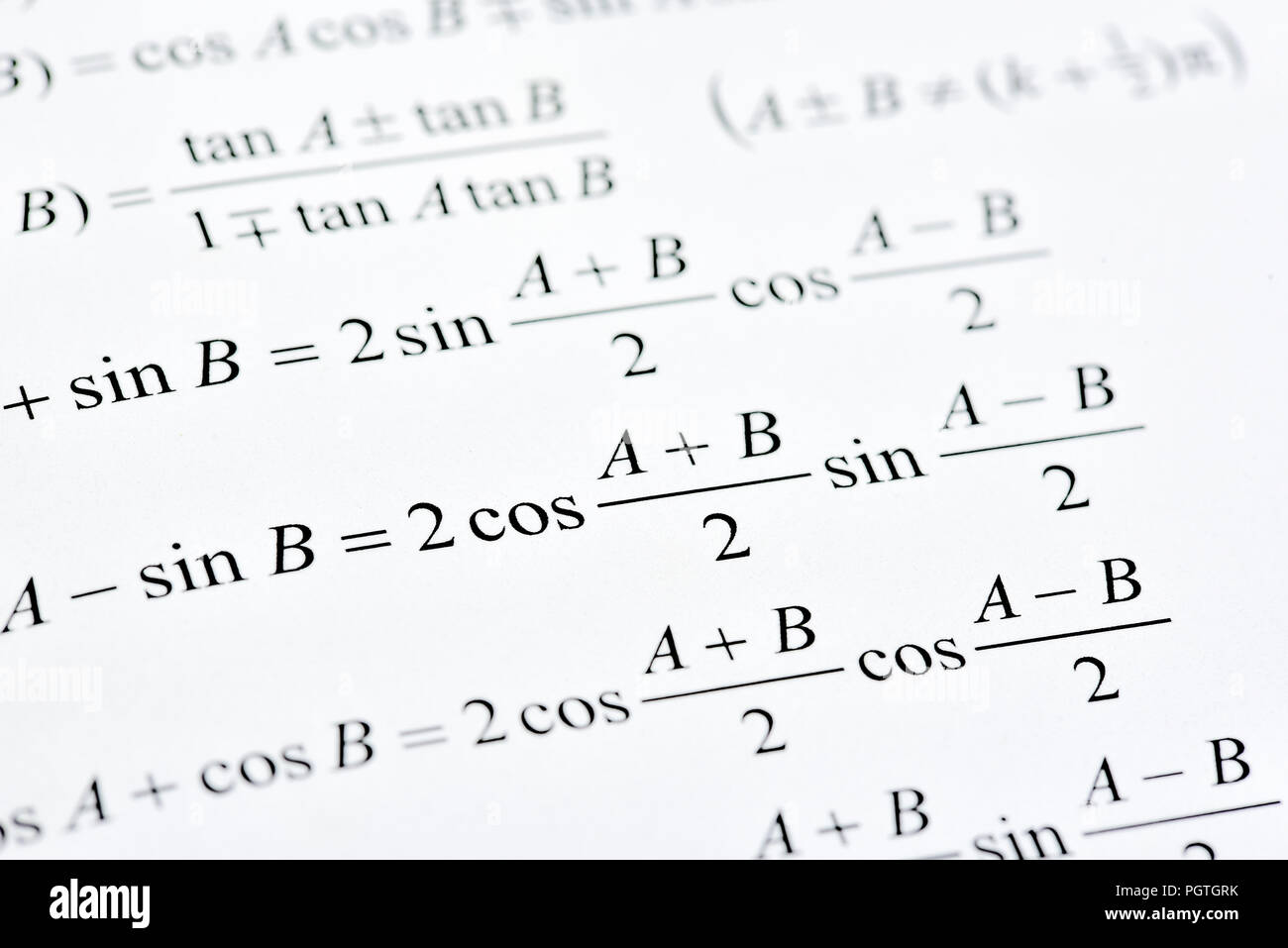 Isolated table of random numbers and formula on white paper background ...
