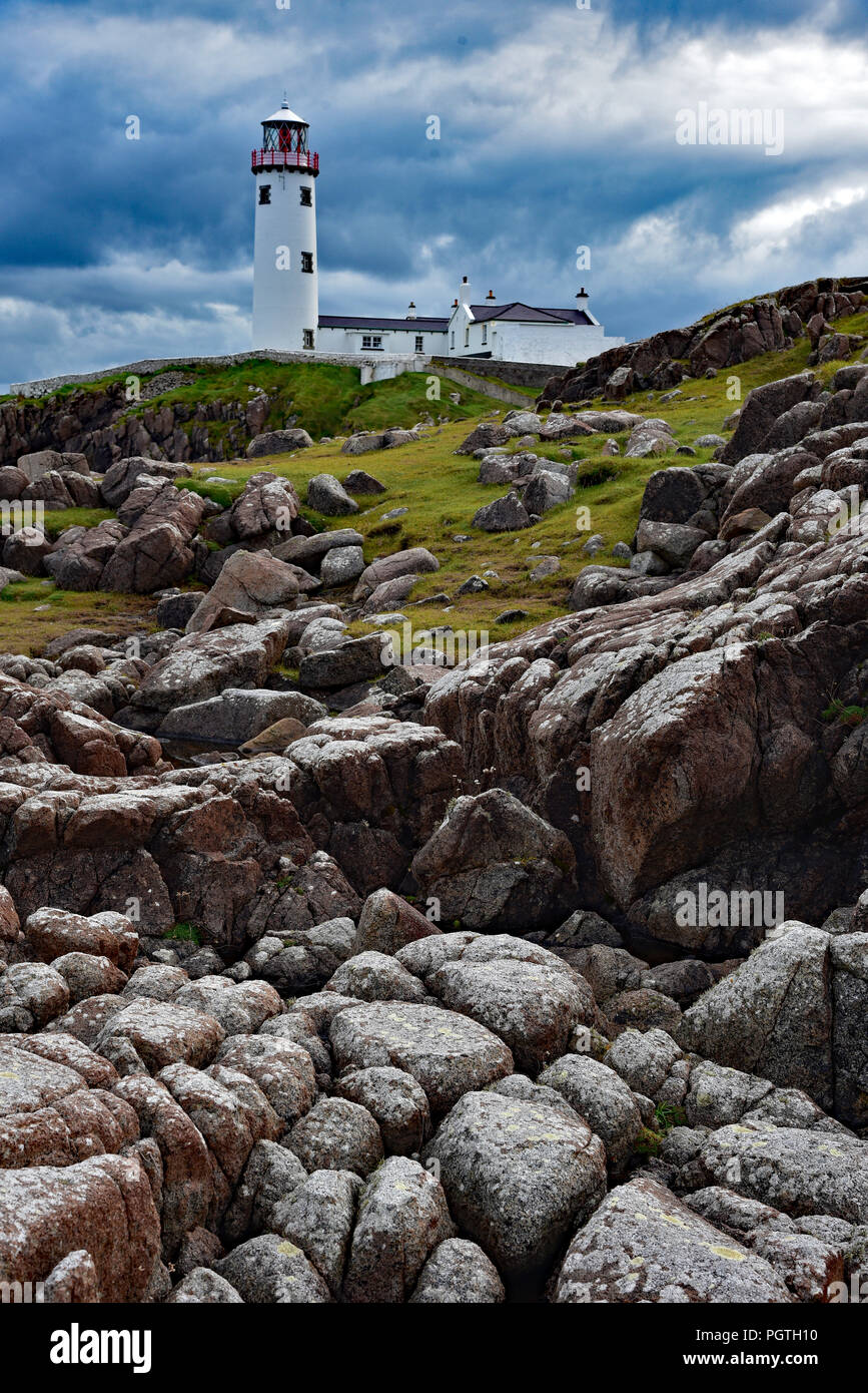 Fanad Head Lighthouse, Donegal, Ireland, voted one of the most beautiful lighthouses in the world. Stock Photo