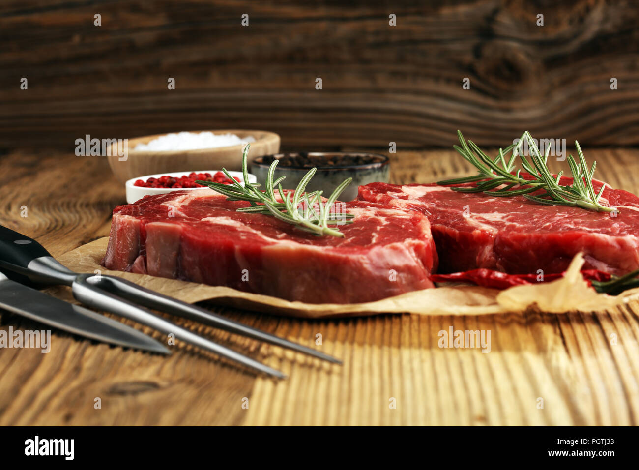 Steak raw. Barbecue Rib Eye Steak, dry Aged Wagyu Entrecote Steak Stock