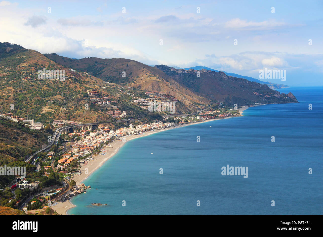 Beautiful Mediterranean sea and beaches seen from Taormina, Sicily, Italy Stock Photo