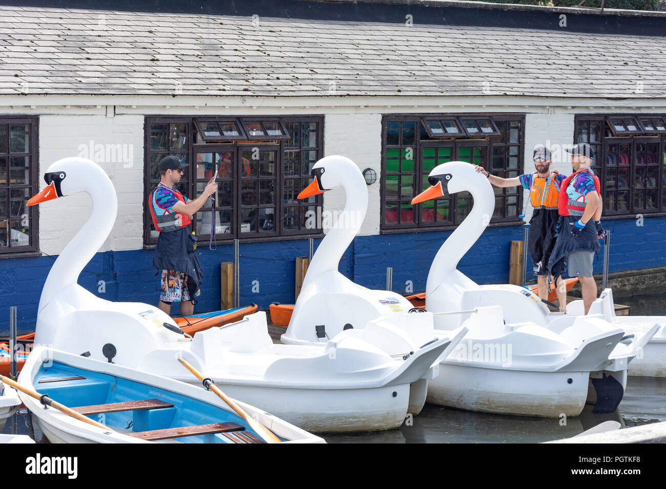 Swan hire pedaloes, The Riverside, Lechlade-on-Thames Gloucestershire, England, United Kingdom Stock Photo