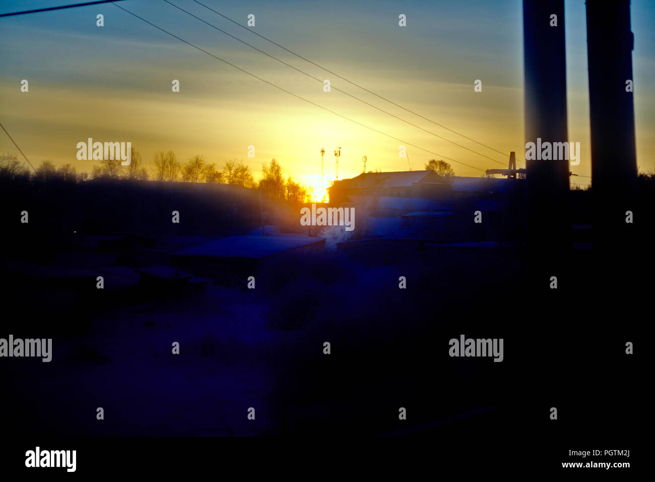 taiga. sunset. winter. Stock Photo