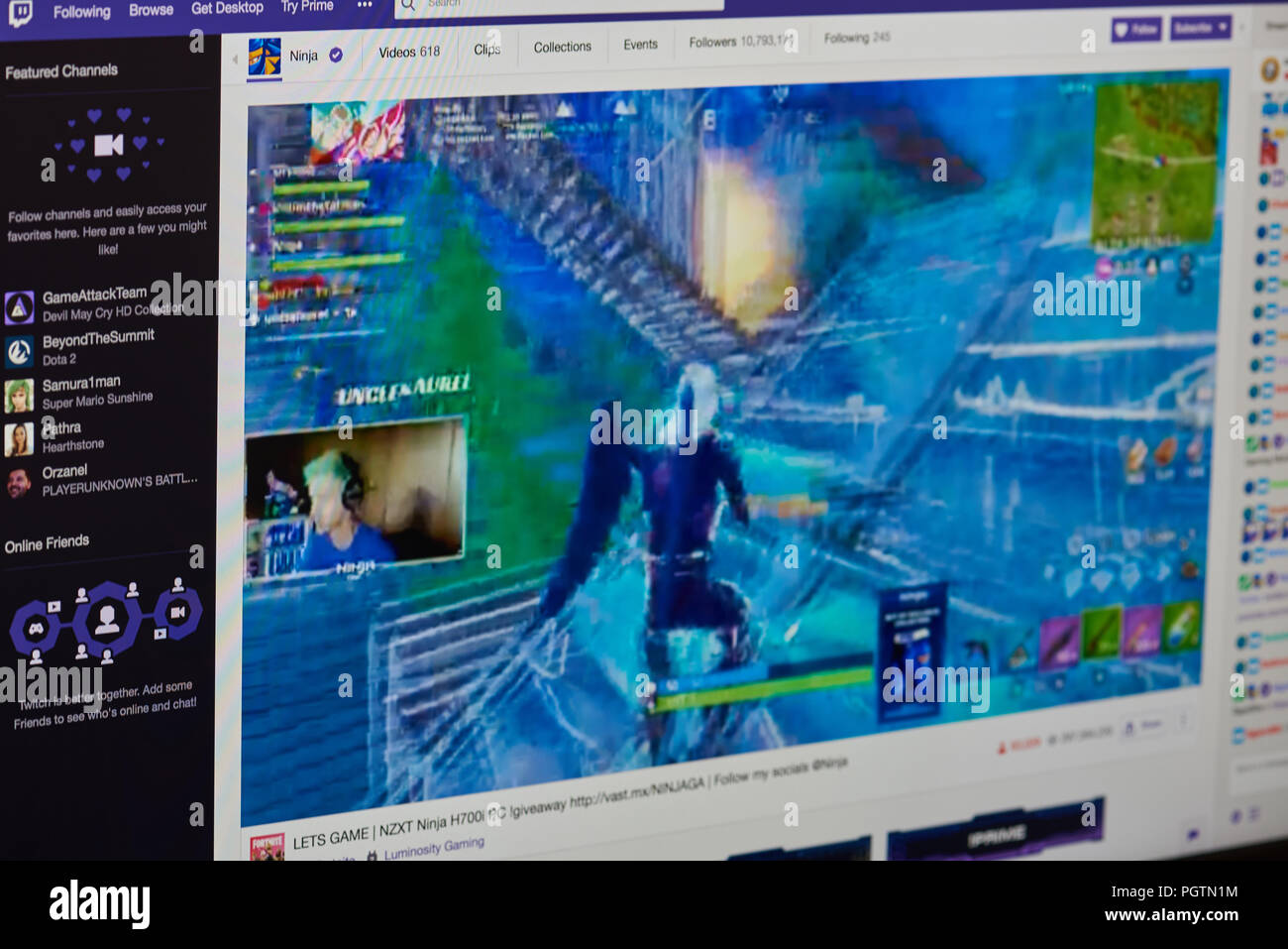 New york, USA - august 28, 2018: Twitch streaming app menu on laptop screen background close up view Stock Photo