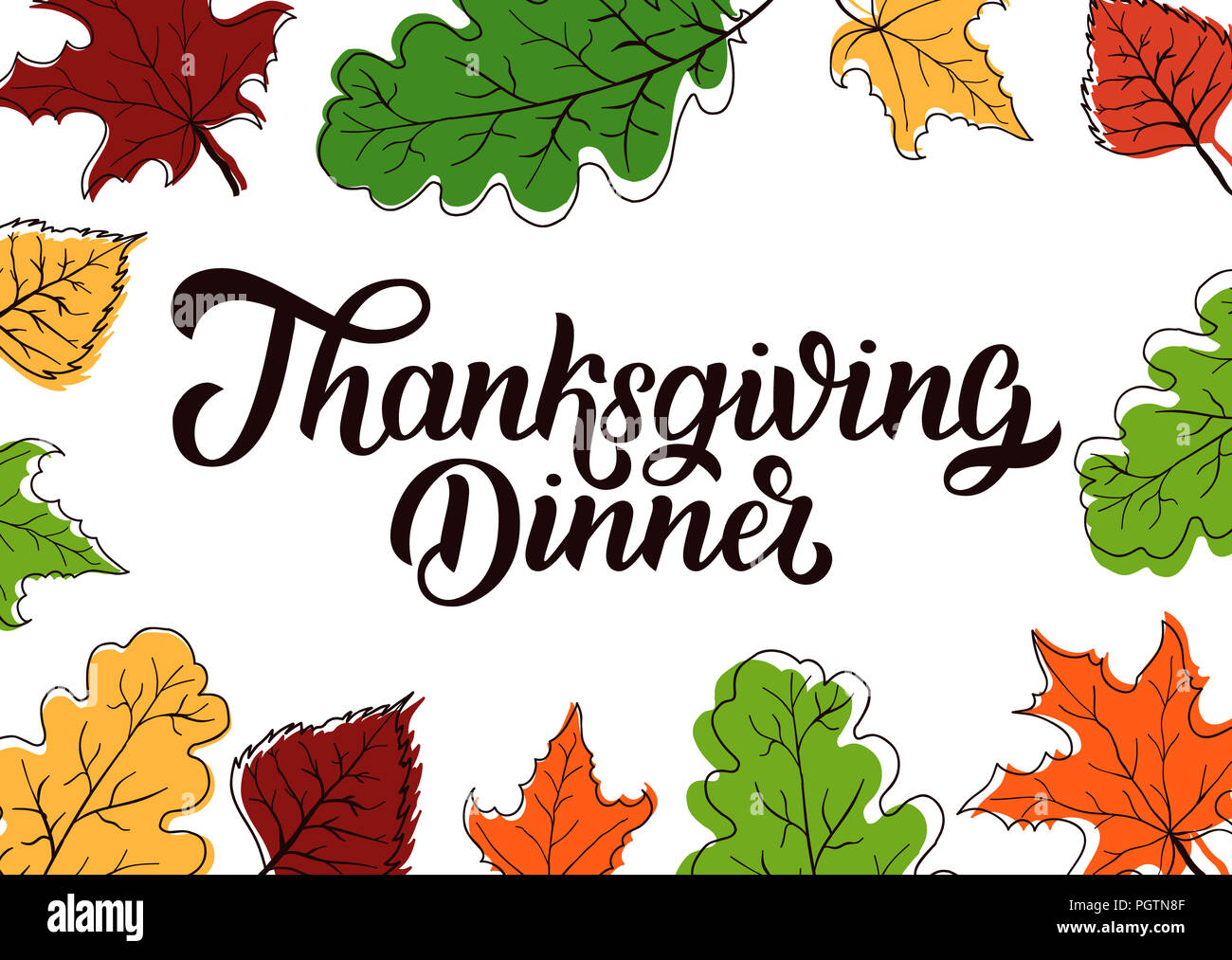 thanksgiving dinner brush hand lettering with sketched autumn leaves ...