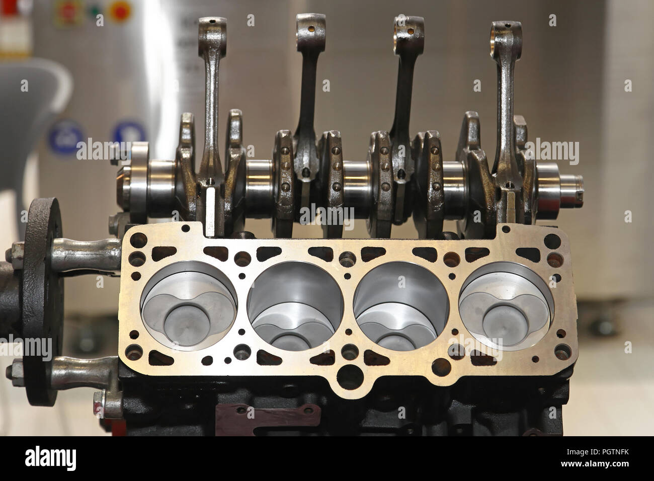 Open engine block and crankshaft in service garage Stock Photo Alamy