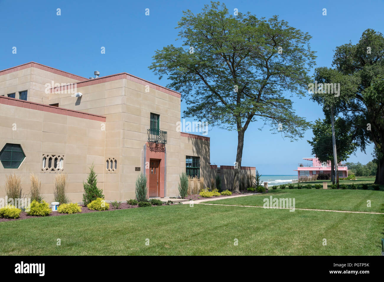 Beverly Shores, Indiana - The Century of Progress Historic District in Indiana Dunes National Lakeshore, at the southern end of Lake Michigan. The fiv Stock Photo