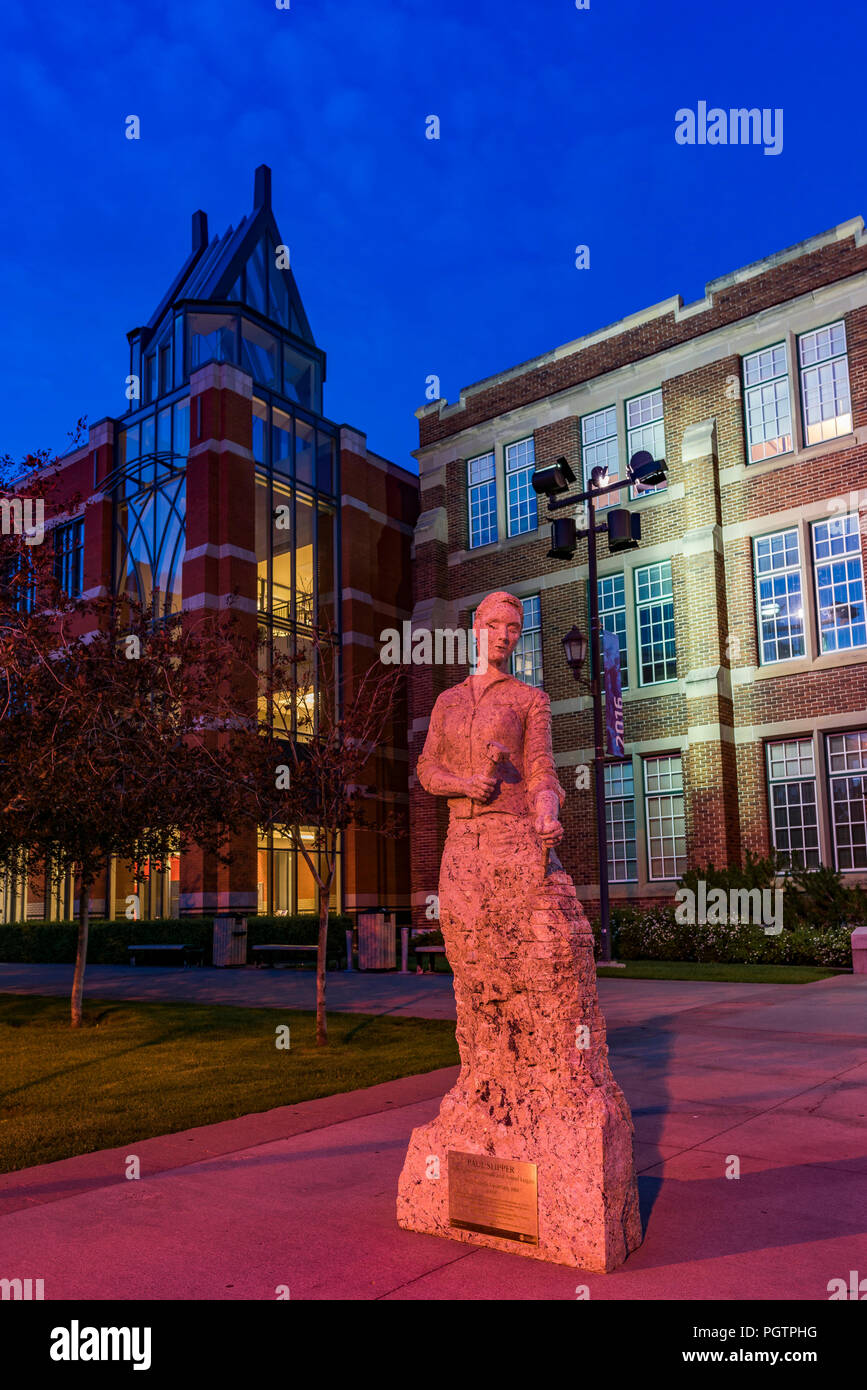 Sculpture called Self Made Woman by Paul Slipper,  Heritage Hall, SAIT, Southern Alberta Institute of Technology , Calgary, Alberta, Canada. Stock Photo