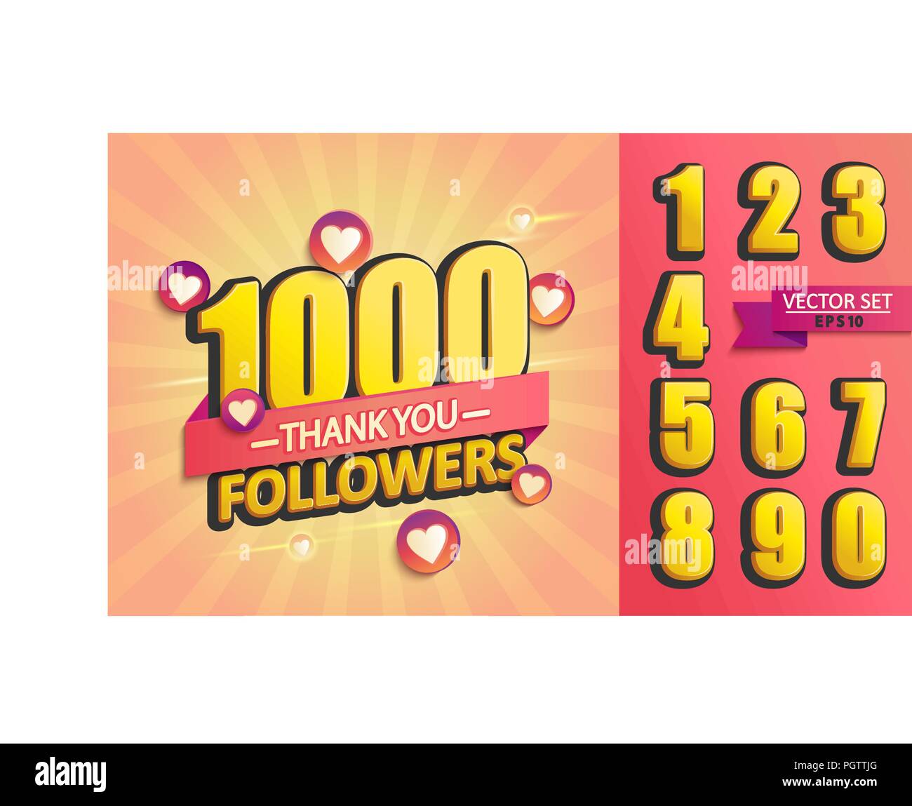 Set of numbers for Thanks followers design.Thank you followers congratulation card. Vector illustration for Social Networks. Web user or blogger celebrates and tweets a large number of subscribers. Stock Vector