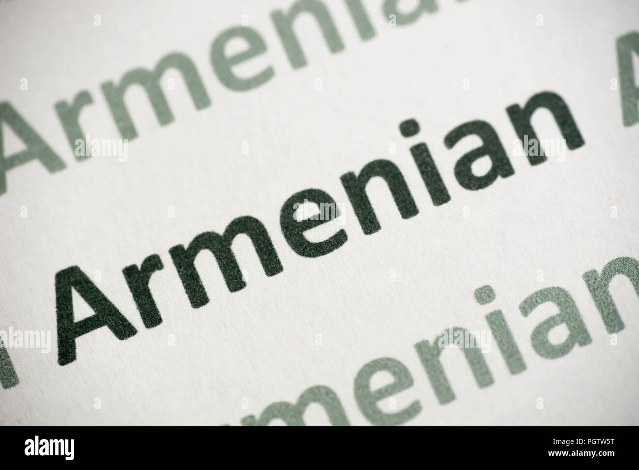 word Armenian language printed on white paper macro Stock Photo - Alamy