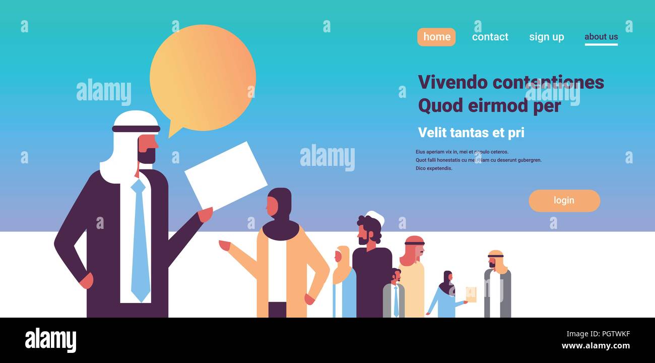 arabic businessman chat bubble hand hold cv resume arab business man over people group