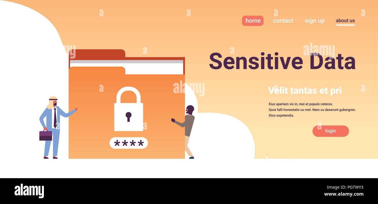 arabic businessman with hacker padlock password folder sensitive data concept locked privacy information database flat horizontal banner copy space Stock Vector