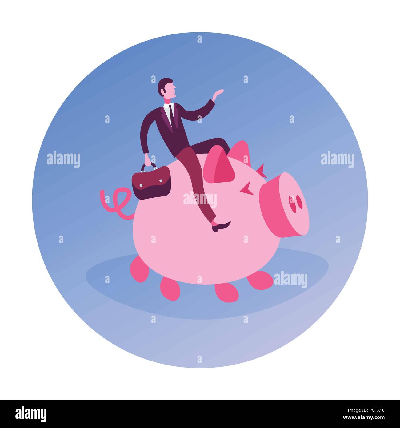 businessman suitcase riding piggy bank money investment concept ...