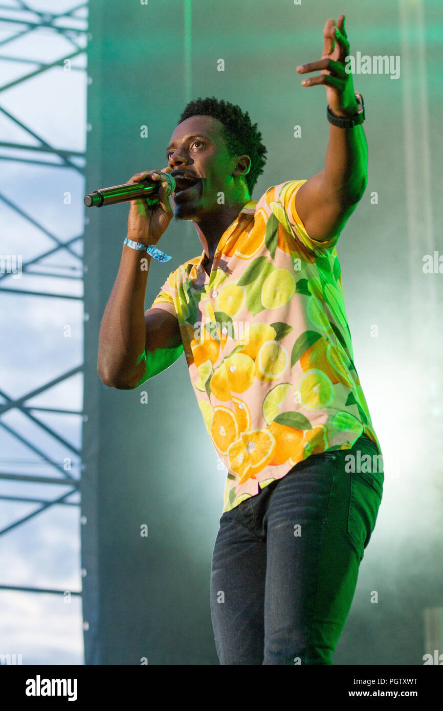 Bratislava, Slovakia. 24th August, 2018. Jamaican singer Romain Virgo performs at Uprising Music Festival. Stock Photo
